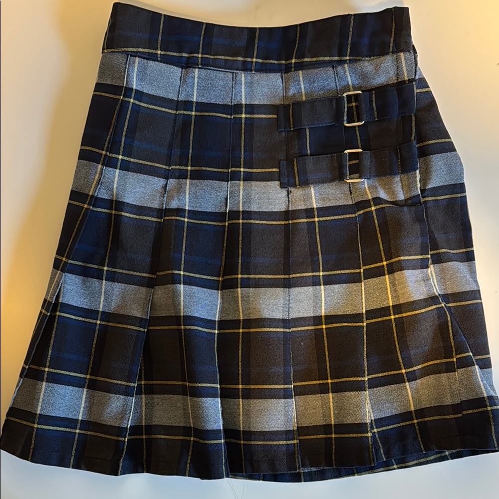 French Toast Blue Gold Plaid Skirt